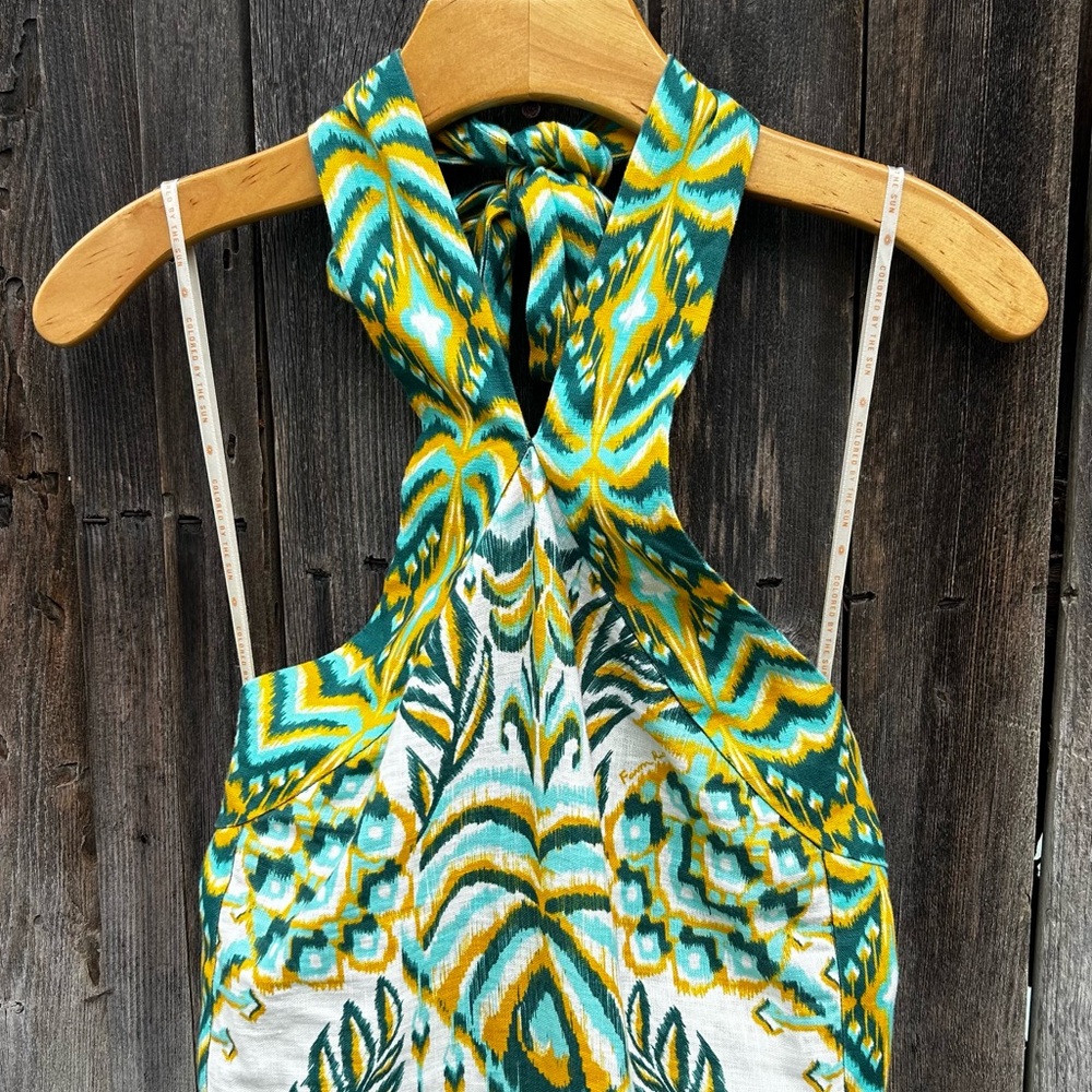 NWT Farm Rio Tropical Tapestry Halter Linen Maxi Sun Dress Off White Green M - Picture 6 of 16